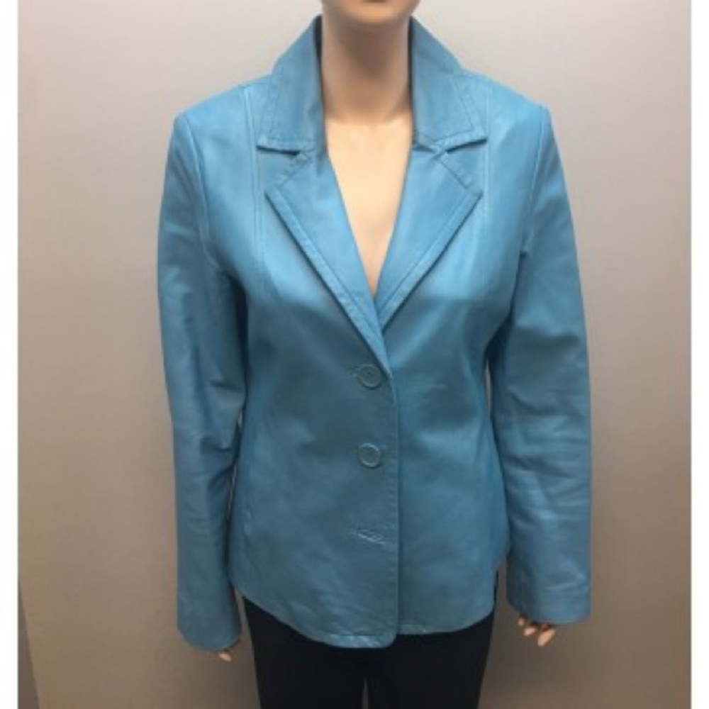 Baby blue leather blazer NWOT size 16